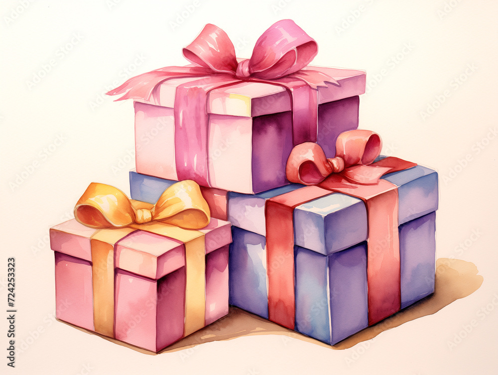 Fototapeta premium Watercolor Present Gift Box Illustration on White Background