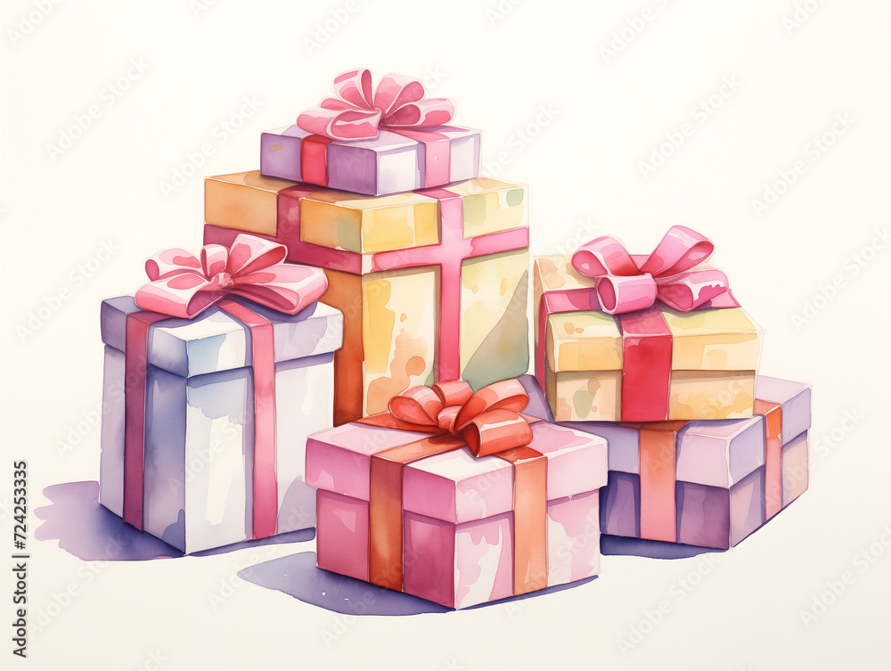 Fototapeta premium Watercolor Present Gift Box Illustration on White