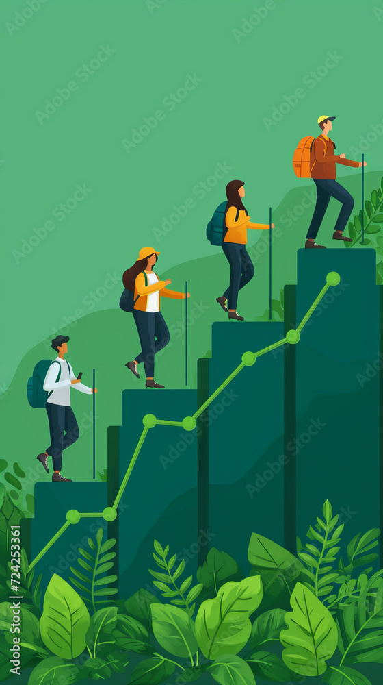 Ascending the Summit: A Courageous Band Scaling the Verdant Slopes