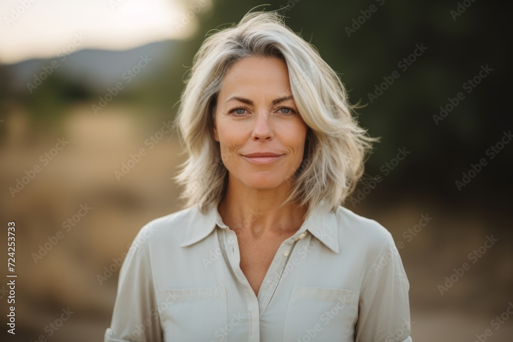 Portrait of a beautiful middle aged woman with short blond hair and blue eyes Portrait of a beautiful middle aged woman with short blond hair and blue eyes