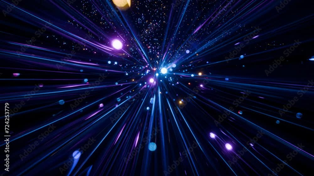 abstract future technology background, animated big data communication, glowing colorful information particles traveling, 4k seamless vj dj loop