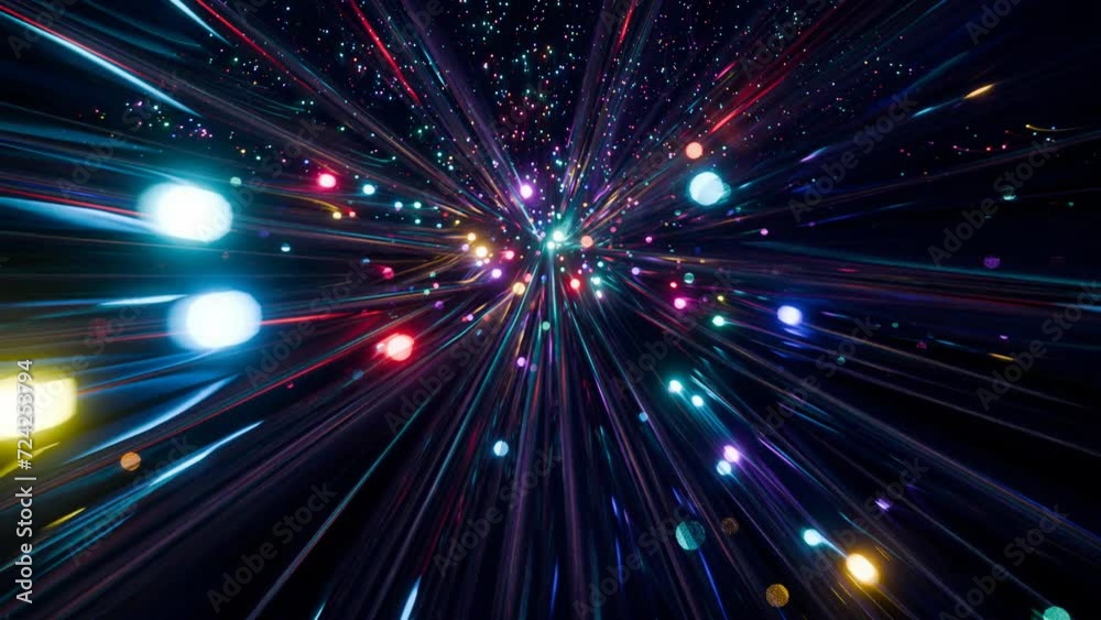 abstract future technology background, animated big data communication, glowing colorful information particles traveling, 4k seamless vj dj loop