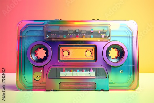 Retro audio cassette player on colorful backgroun. Retro music concept