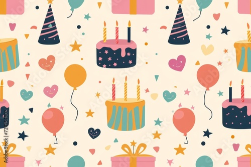 A whimsical illustration captures the joyful innocence of childhood as a child's artfully decorated birthday cake with colorful candles becomes a pattern of celebration