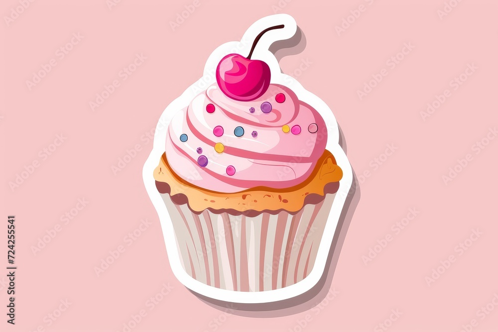 A delightful treat awaits as a colorful cupcake, topped with a luscious cherry and creamy buttercream, tempts the senses with its sweet aroma and mouthwatering appearance A delightful treat awaits as a colorful cupcake, topped with a luscious cherry and creamy buttercream, tempts the senses with its sweet aroma and mouthwatering appearance