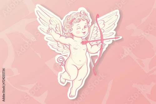 A playful illustration of a lovestruck cupid, drawn with intricate line art and a whimsical touch of clipart charm