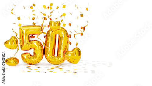 Photos 50 golden 3d inflated balloon birthday card on white background