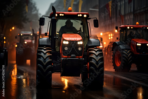 In the city, agricultural workers protesting against tax increases, changes in law, and abolition of benefits blocked many tractors on city streets, causing traffic jams during the protest rally. © YOUCEF