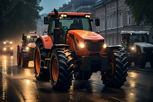 In the city, agricultural workers protesting against tax increases, changes in law, and abolition of benefits blocked many tractors on city streets, causing traffic jams during the protest rally. © YOUCEF