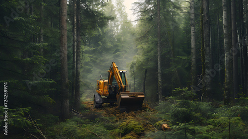 machine cutting trees in the forest photo