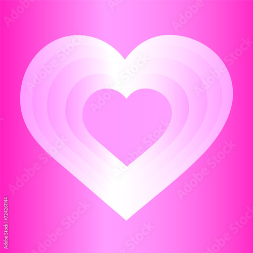 Heart in gradient shades of pink and white. The abstract background is a solid bright pink that contrasts with the lighter tones of the heart. Stock Vector Illustration.
