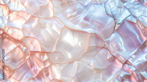 Abstract iridescent pearl texture with flowing colors and a glossy finish, resembling mother-of-pearl. photo