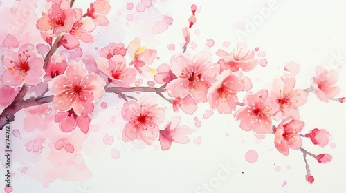 Wallpaper Mural Pink watercolor illustration of cherry blossoms on a branch, Japanese style watercolor Torontodigital.ca