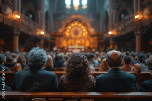 Fotomurale Faithful Jewish believers inside a synagogue attending a mass.