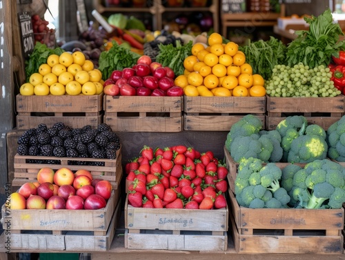 Wallpaper Mural A display of fresh organic produce like fruits and vegetables, set in a charming farm market environment Torontodigital.ca