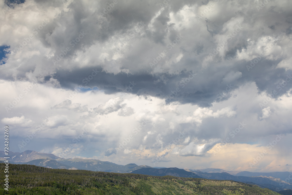 Storm clouds over mountains in Rocky Mountain National Park, Colorado, USA