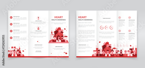 Trifold brochure, pamphlet or triptych leaflet template ideal for american heart month or world heart day or any other cardiovascular health awareness programs