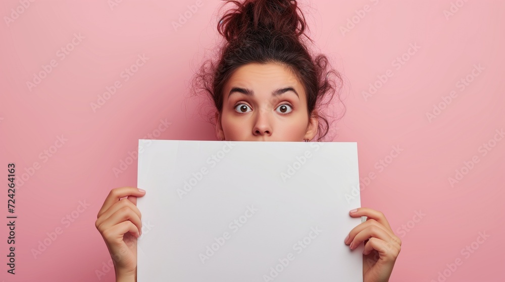 woman holding an empty sheet. mockup. woman international day woman holding an empty sheet. mockup. woman international day