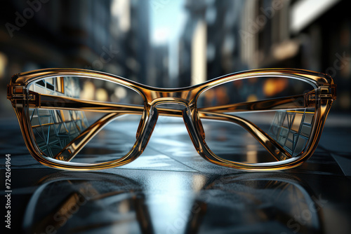 A pair of glasses revealing hidden patterns in the world, indicating new perspectives. Concept of visionary insight. Generative Ai. © Sebastian