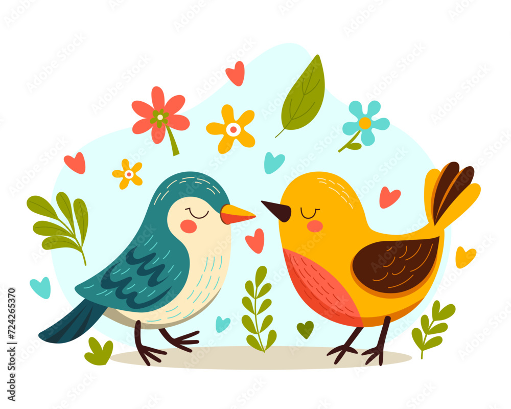Cute spring birds. Vector cartoon illustration. Cute spring birds. Vector cartoon illustration.