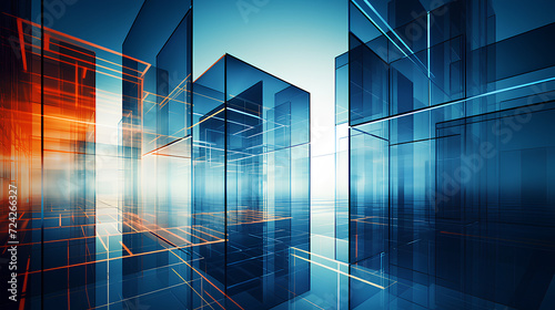 Exposure of modern abstract glass architecture.