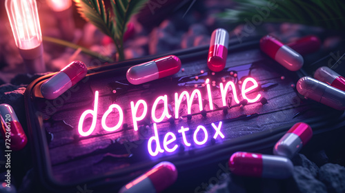 Dopamine detox neon sign - Generative Ai