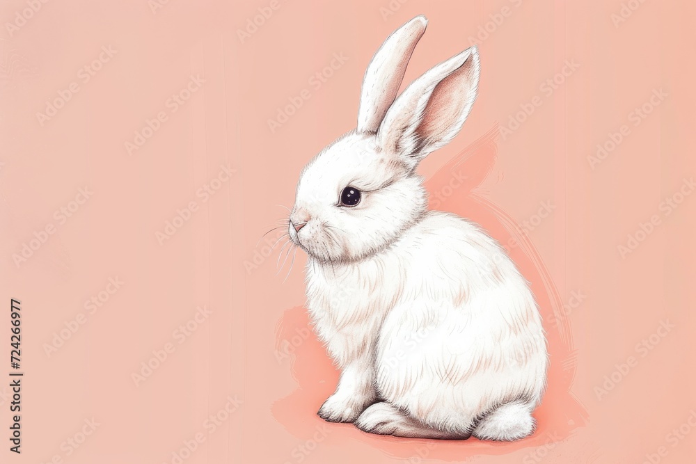 Fototapeta premium A soft, fluffy bunny gazes out from a vibrant pink backdrop, its peaceful presence evoking feelings of innocence and warmth
