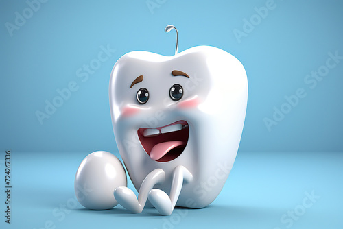 3D image of a healthy cheerful tooth on a blue background. Generated by artificial intelligence