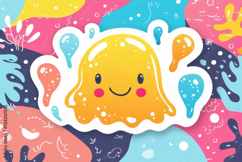 Fototapeta premium An endearing childlike drawing of a cheerful cartoon character with a beaming smile, captured in simple clipart style and filled with pure joy