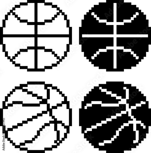 pixel art basketball ball icon set