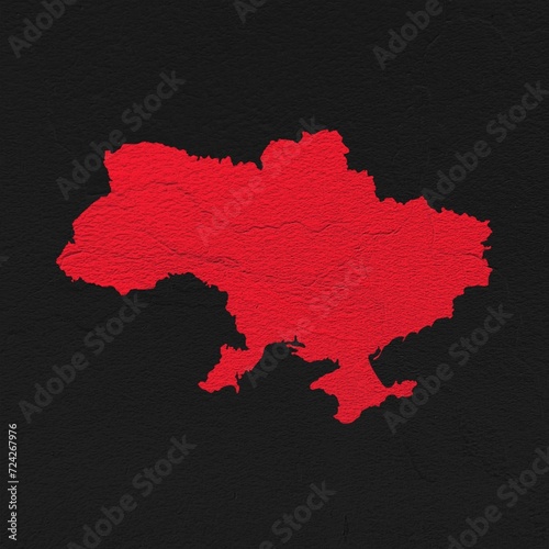 Ukraine red map on isolated black textured background. High quality coloured map of Ukraine.