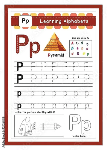 Alphabet handwriting worksheet for learning letters.Activity book for kids tracing practice preschool