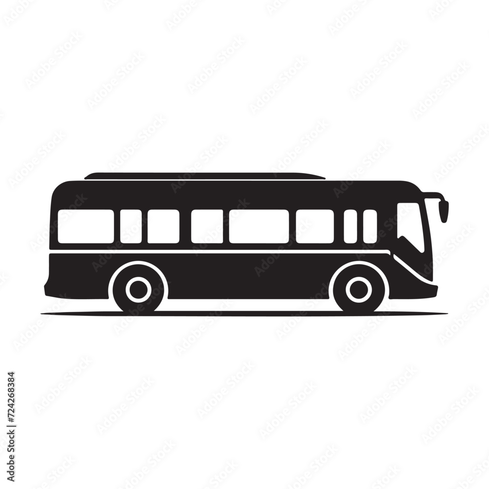 black silhouette of a Bus with thick outline side view isolated
