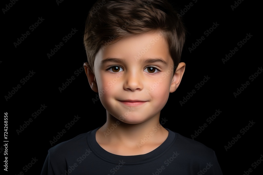 Portrait of a smiling little boy on a black background. Isolated. Portrait of a smiling little boy on a black background. Isolated.