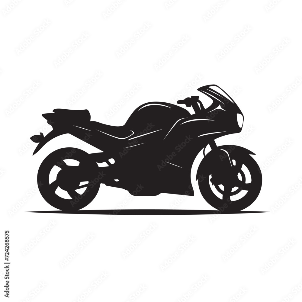 black silhouette of a Motorcycle with thick outline side view isolated