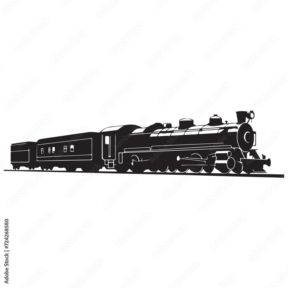 black silhouette of a Train with thick outline side view isolated