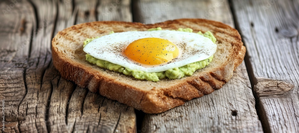 Heart shaped sandwich with sunny side up egg, top view breakfast concept with copy space. Heart shaped sandwich with sunny side up egg, top view breakfast concept with copy space.