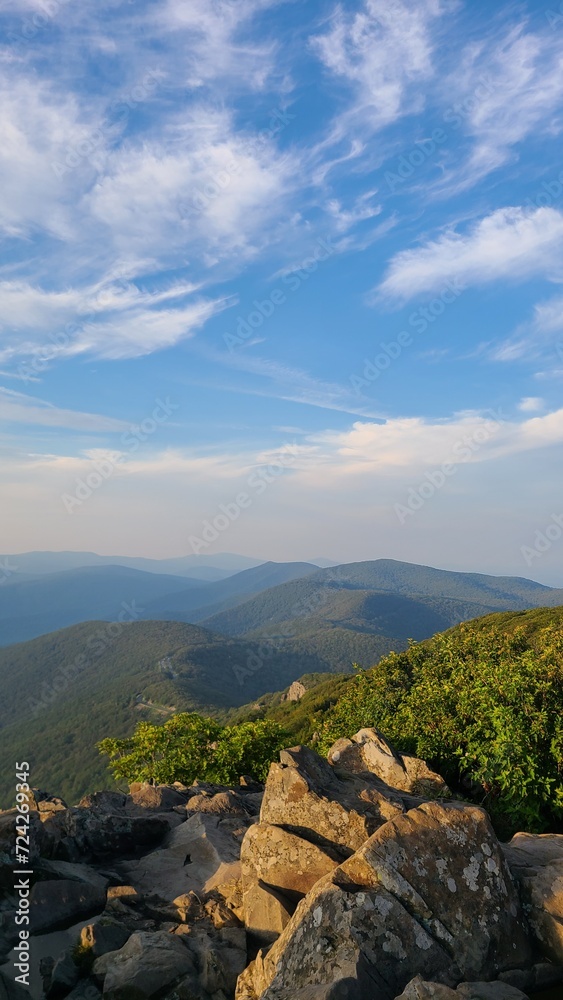 Early sunset view in the mountains of Shenandoah National park from Stony Man summit