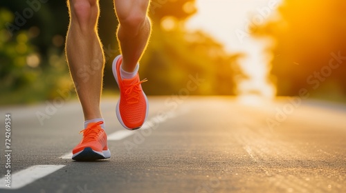 Endurance and freedom  runner s legs silhouetted against a desert sunset on a long straight road