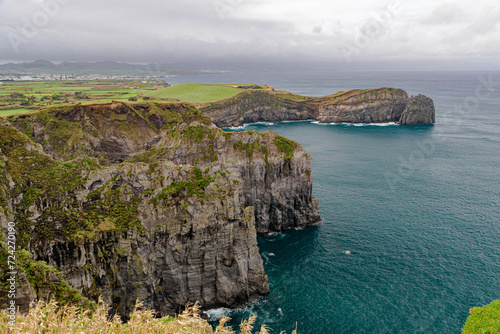 High cliff in the Miradouro do Cintrao along the northern coastline of Sao Miguel island, in the Azores archipelago