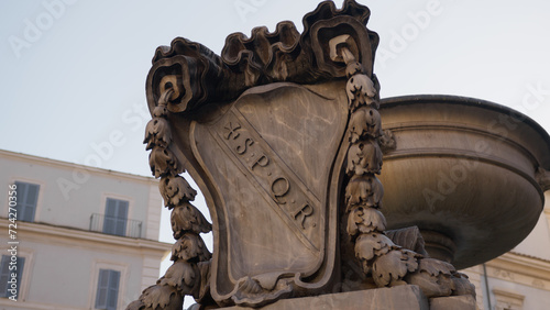 Canvas Print Spqr plate on a monument in the square of Rome