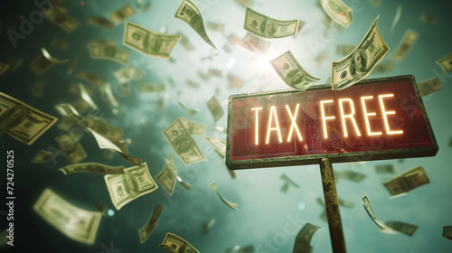 tax free sign with flying money - Generative Ai
