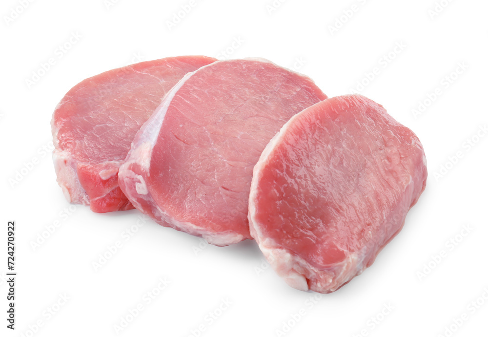 Pieces of raw pork meat isolated on white