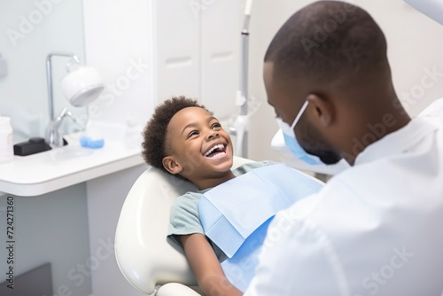 African boy visiting dentist  yearly checkup 