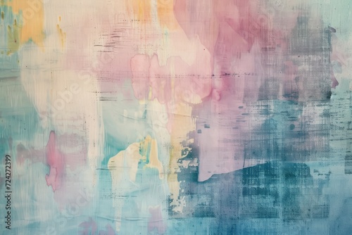 Pastel abstract art with soft washes of pink, blue, and yellow, creating a dreamy watercolor effect.
