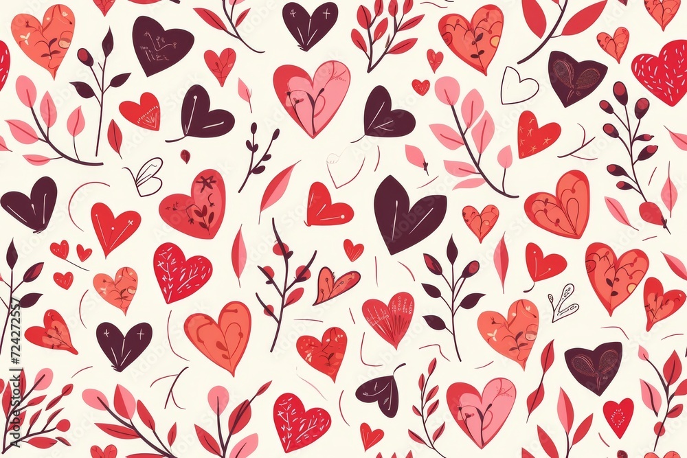 A whimsical floral pattern of intertwined hearts and leaves adorns this fabric, perfect for clothing or as a charming motif on wrapping paper, evoking feelings of love and nature A whimsical floral pattern of intertwined hearts and leaves adorns this fabric, perfect for clothing or as a charming motif on wrapping paper, evoking feelings of love and nature
