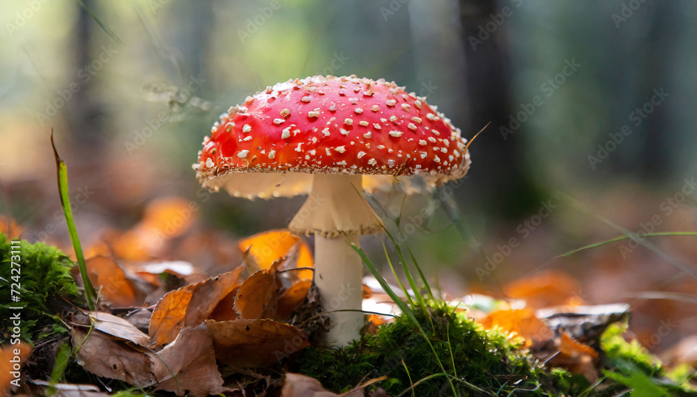 Red and white mushroom fly agaric in the forest. Red and white mushroom fly agaric in the forest.
