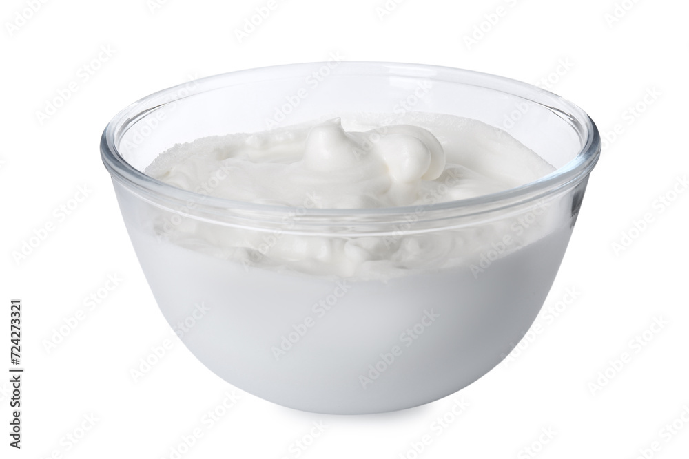 Glass bowl with whipped cream isolated on white Glass bowl with whipped cream isolated on white