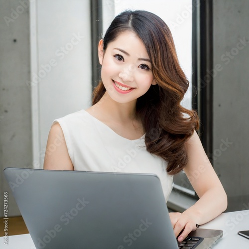 パソコンに向かう若い女性