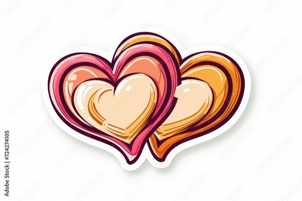 A whimsical sketch of two hearts, delicately drawn in a cartoon style, evokes feelings of love and warmth through its heart-shaped sticker design A whimsical sketch of two hearts, delicately drawn in a cartoon style, evokes feelings of love and warmth through its heart-shaped sticker design